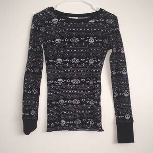 Skeleton pattern long sleeve pajama shirt